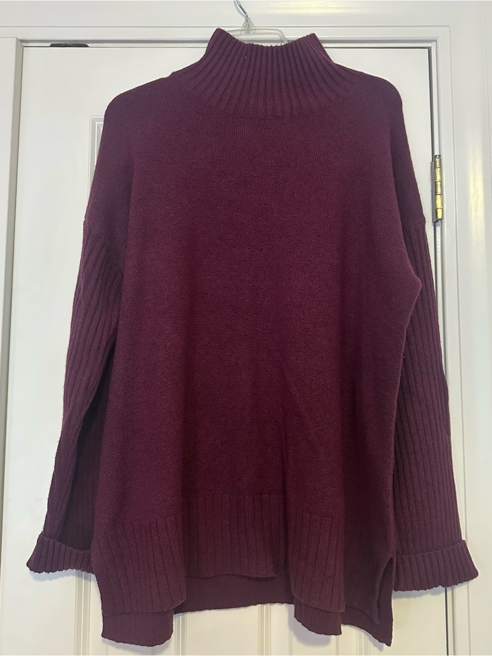 L.L. Bean Cotton Wool Blend Mockneck Tunic Sweater Plum Burgundy 1X